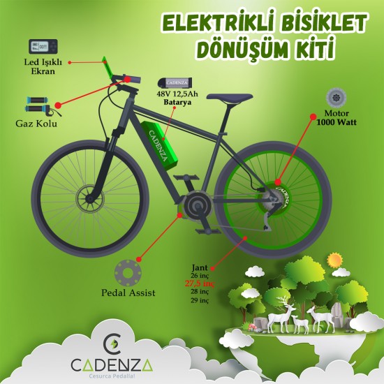 Cadenza Elektrikli Bisiklet E-Bike Dönüşüm Kiti 1000W 48V-12,5Ah